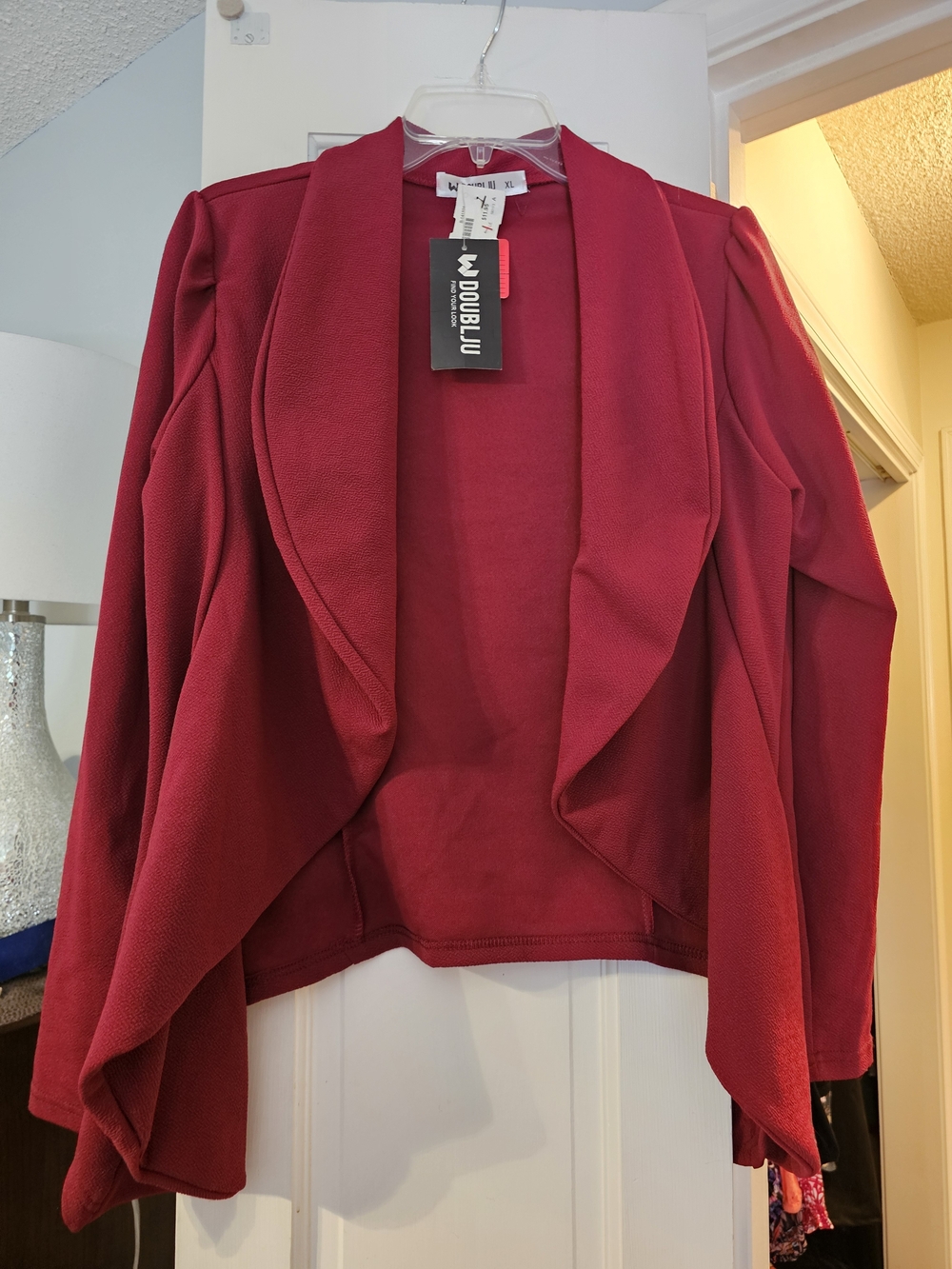 4/$25 Doublju Women's Wine Colored Open-Front Draped Blazer